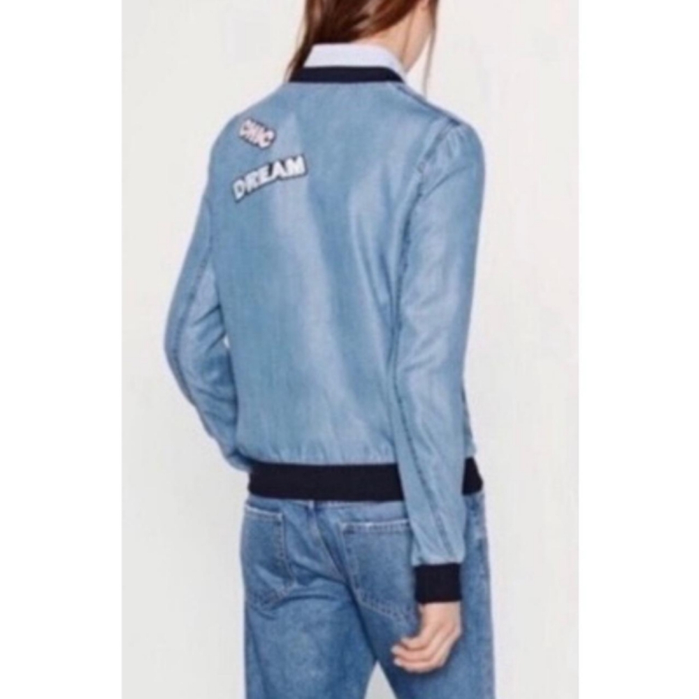 Zara Denim Chambray Bomber Chic Dream Stickers Jacket